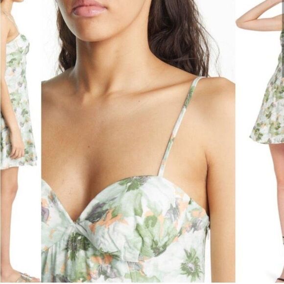 En Saison x Anthropologie Lario Floral Sweetheart Mini Dress L Green Pastel - Picture 4 of 9